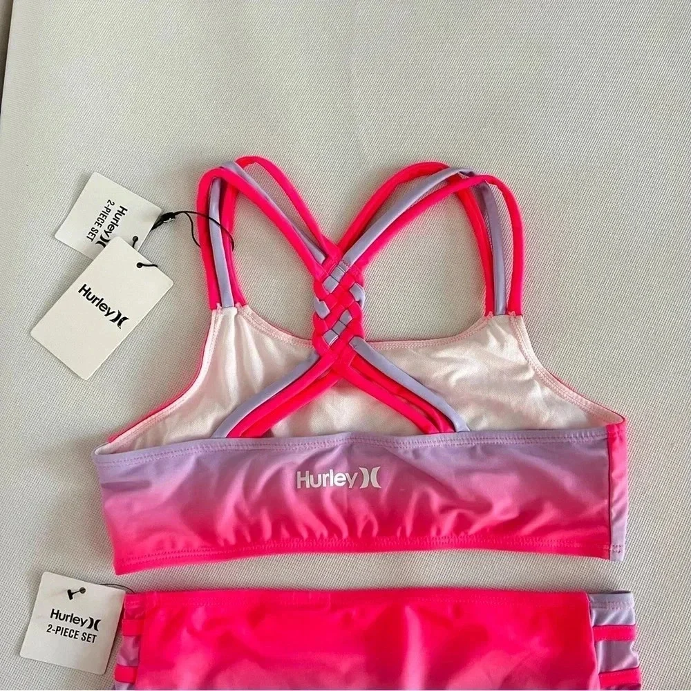 Hurley 2-Piece Bikini Swim Set Girls Pink Punch PurpleTie Dye Fully Lined Girls